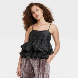 Tiered Taffeta Black Top